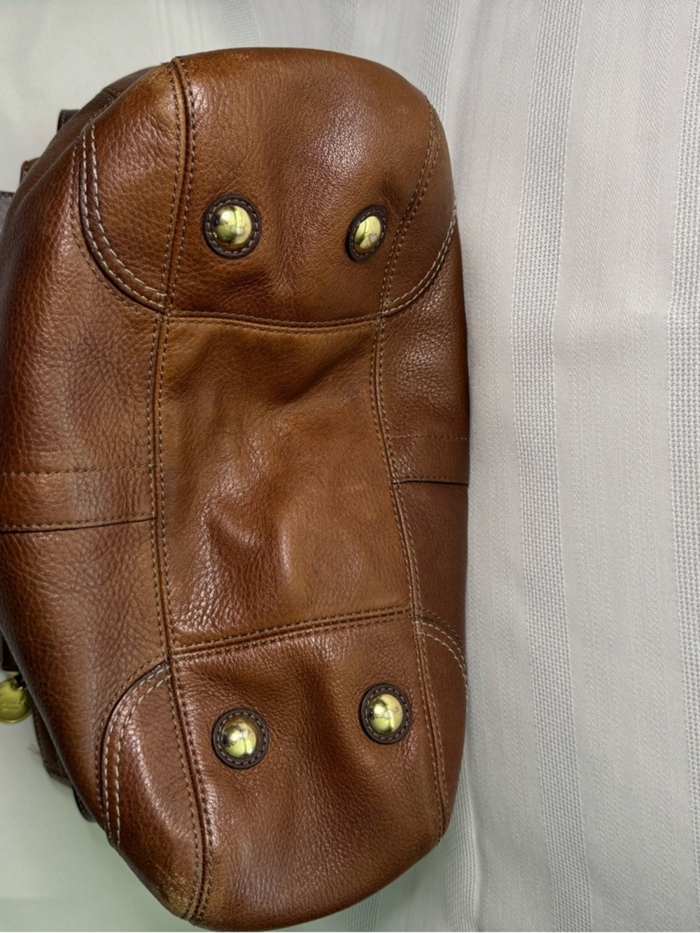 Coach Brown Pebble Leather Satchel with Brass Accents - Picture 4 of 5